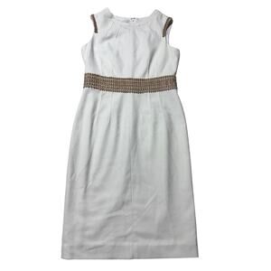 Anne Klein Women 4 White & Tan Lined Sleeveless Crochet Detail Semi-Formal Dress